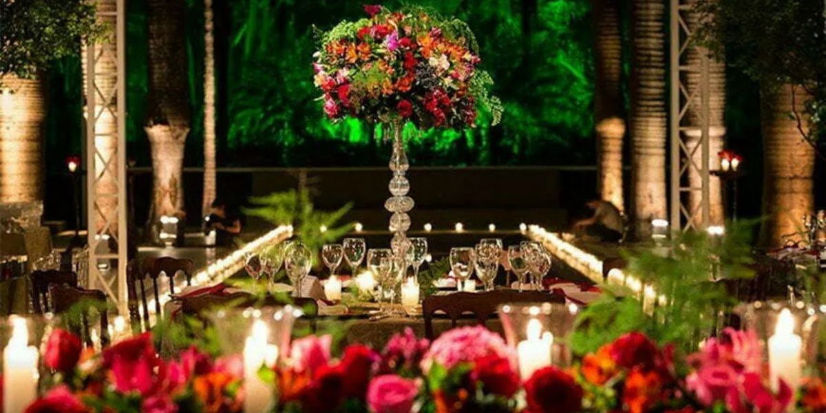 decoração de casamento vermelho e verde