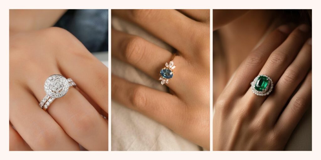 aneis de noivado de diamante safira ou esmeralda
