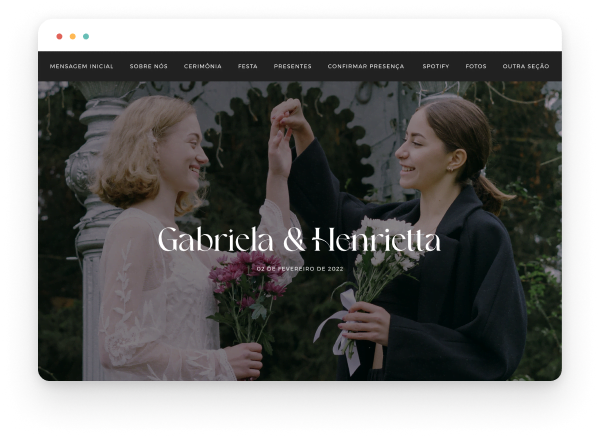 tela computador mostrando um site de casamento de um casal de mulheres