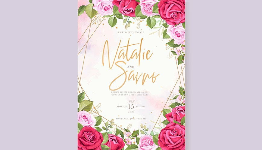 convite de casamento virtual com flores rosa