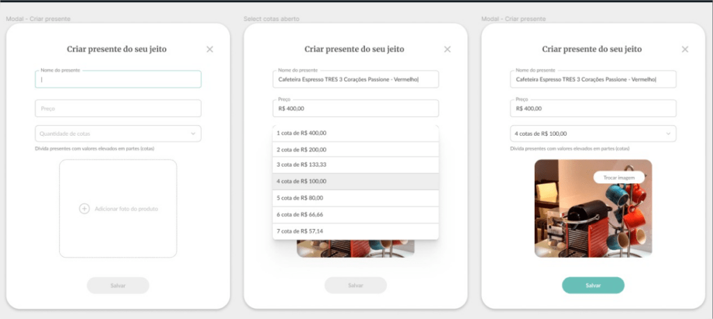 opção personalizar presentes