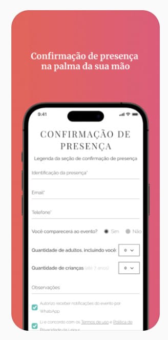 confirmação de presença no aplicativo