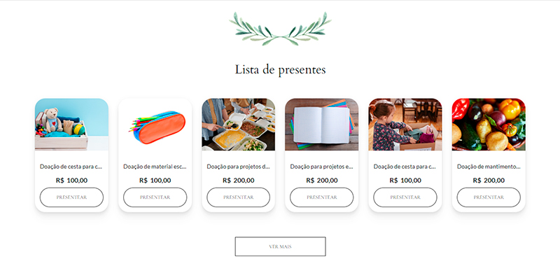 lista de presentes no site