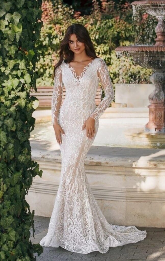 vestido sereia com mangas