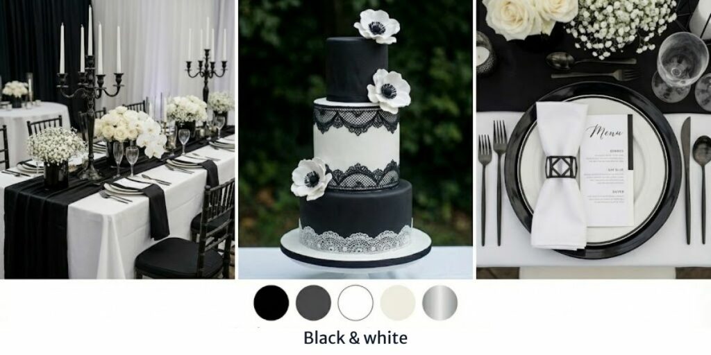Cores para casamento paleta preto e branco