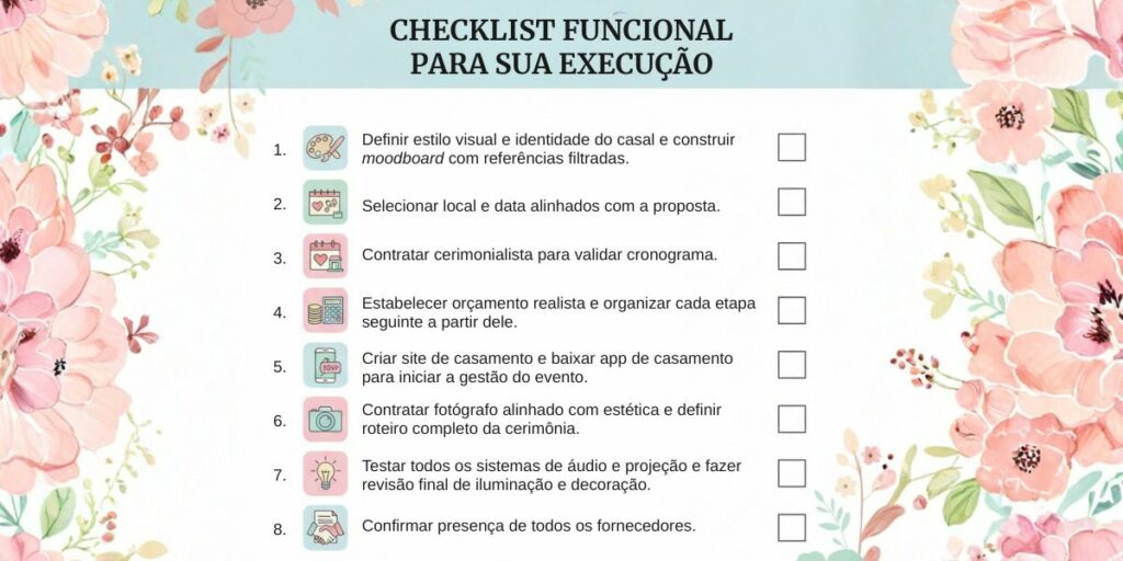 checklist funcional casamento noiva 2026