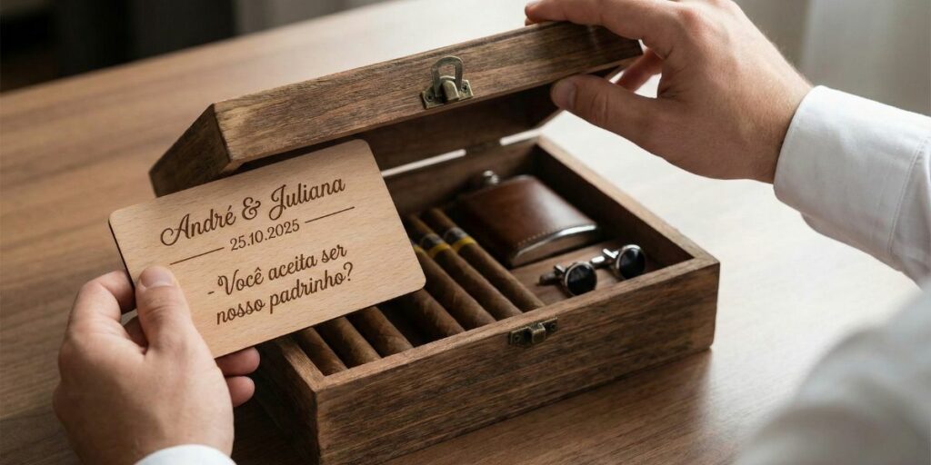 Capa lembranças para padrinhos de casamento