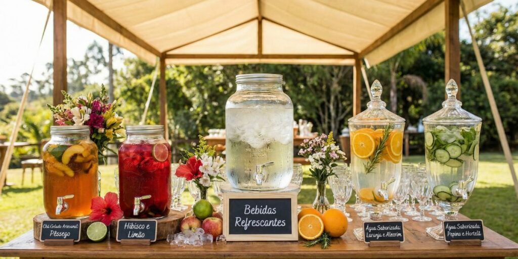 Menus com bebidas refrescantes para casamento