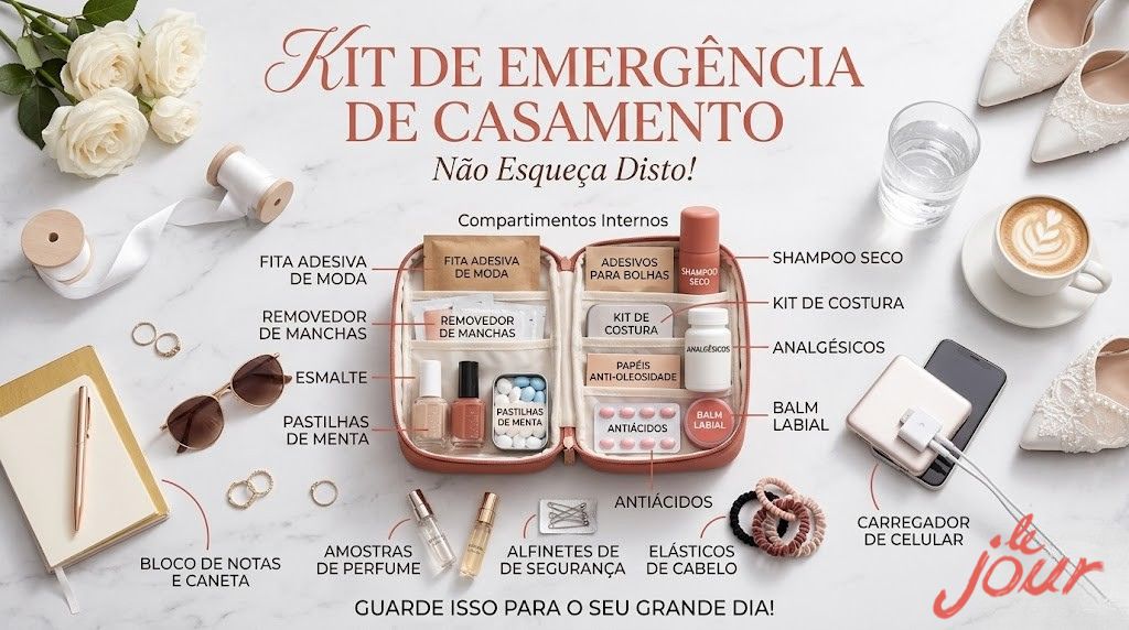 roteiro do dia de casamento kit de emergência