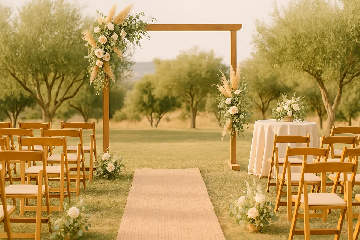 Casal celebrando casamento moderno com decoração que reflete as tendências para casamentos em 2027