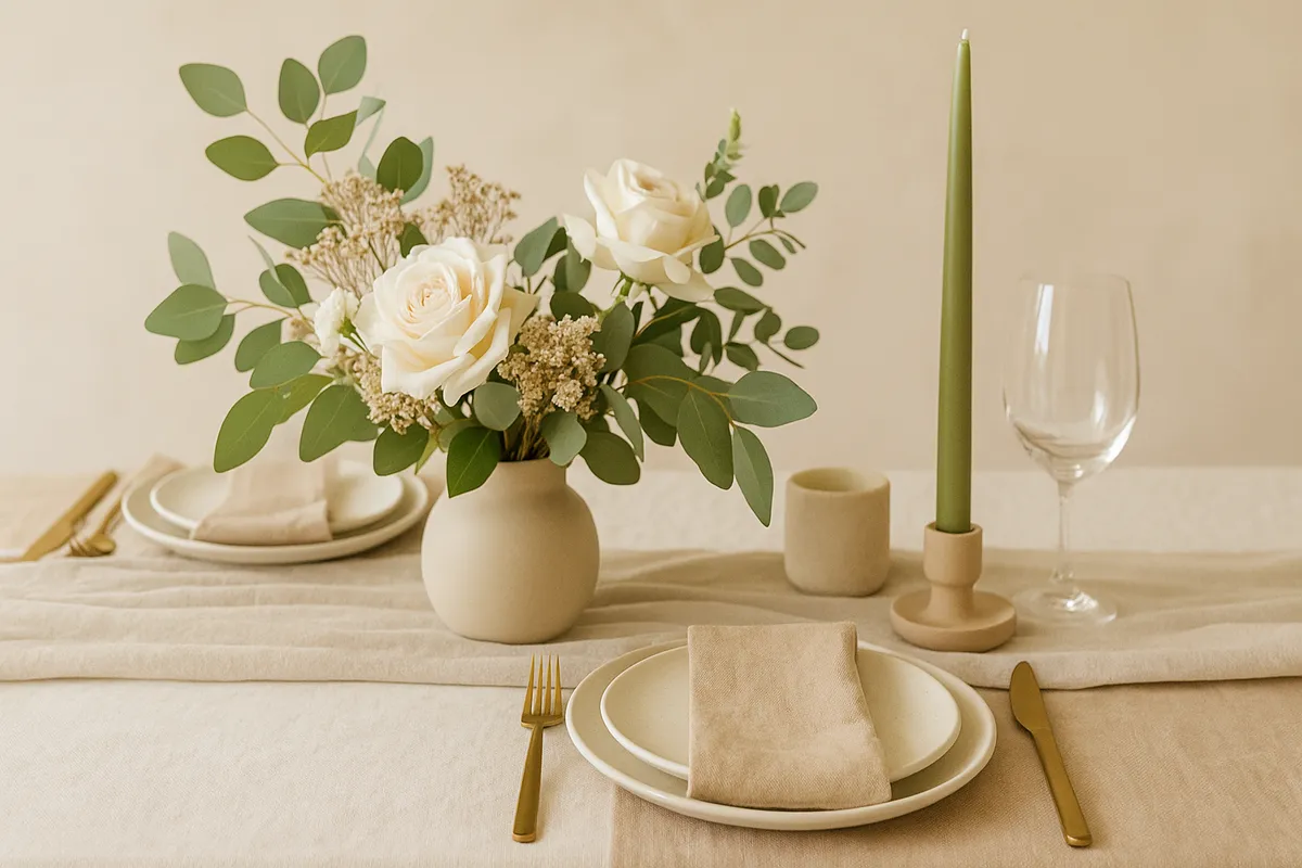 Decoração de casamento com flores e tecidos nas cores tendência para casamentos em 2025 e 2026