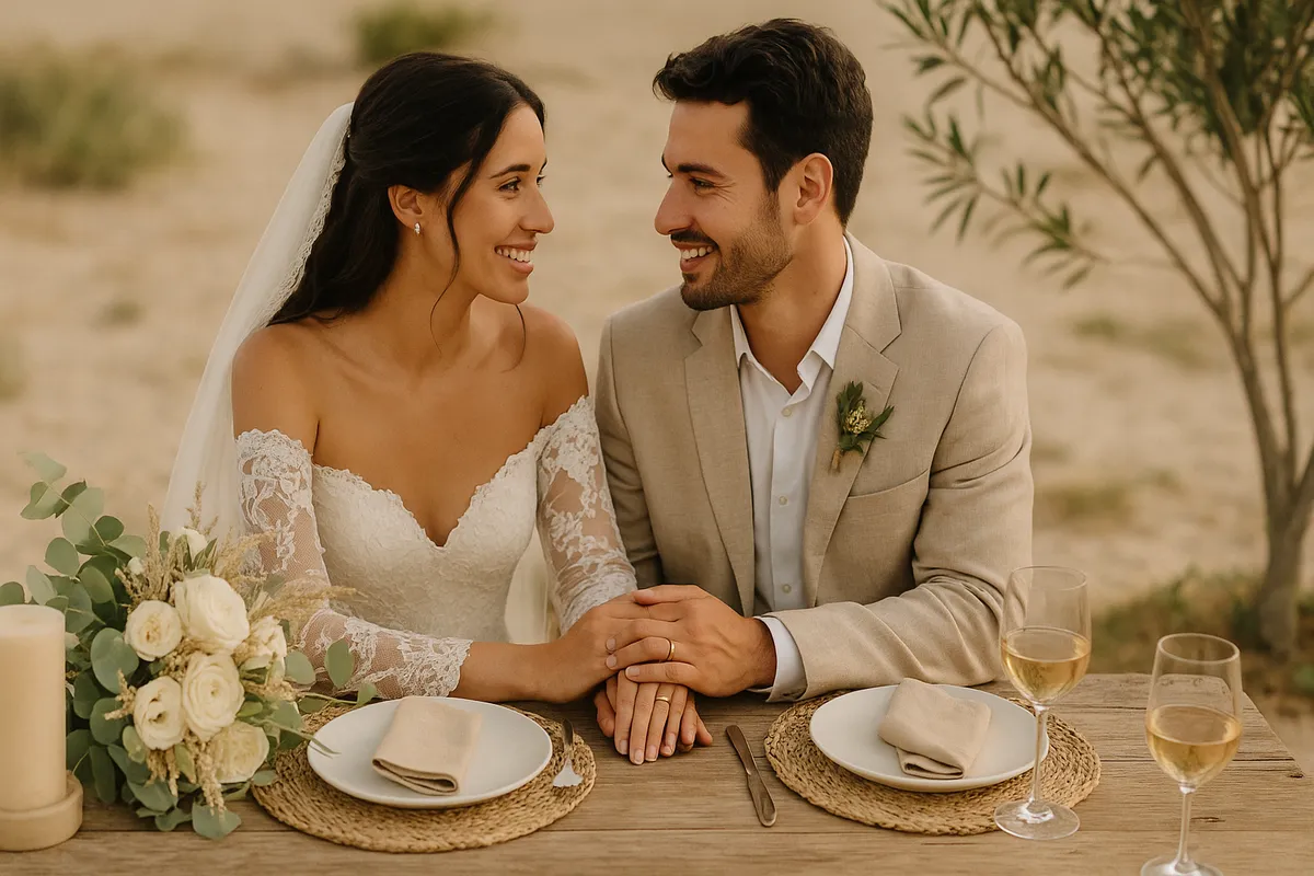 Casal sorridente em momento íntimo após o casamento, celebrando o que fazer depois do casamento
